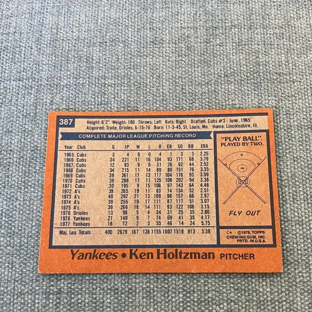 1978 Topps New York Yankees Baseball Card Trading Card